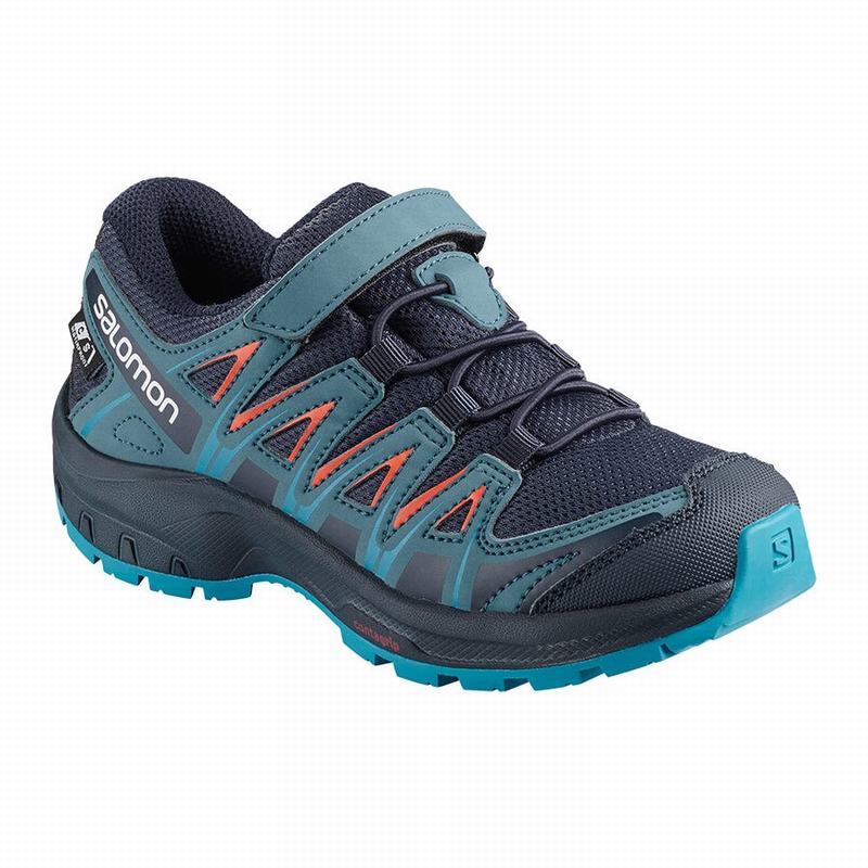 Buty Trekkingowe Dziecięce Salomon XA PRO 3D CSWP K - Granatowe / Niebieskie - Polska (809-KYAXRE)